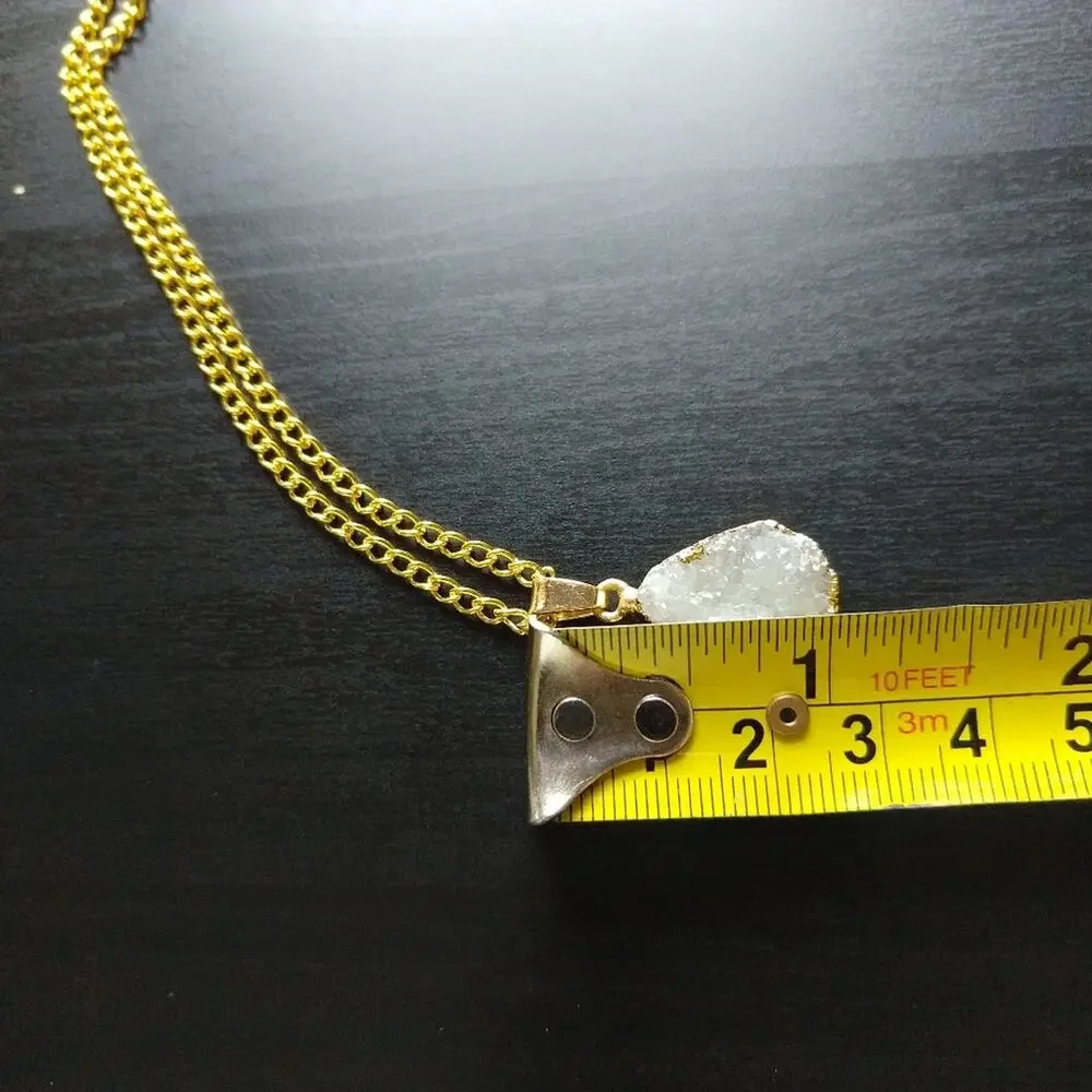 White Druzy Garnet Gold Pendant Necklace natural stone fashion jewelry matinee